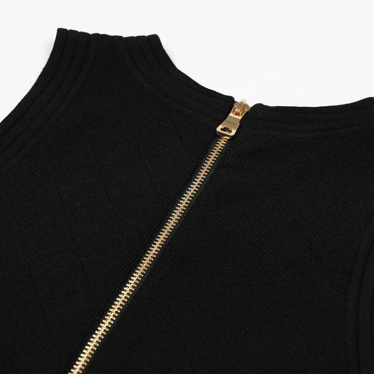 Kimber Chic Black Halter Knit Mini Dress | Gold Button Detail