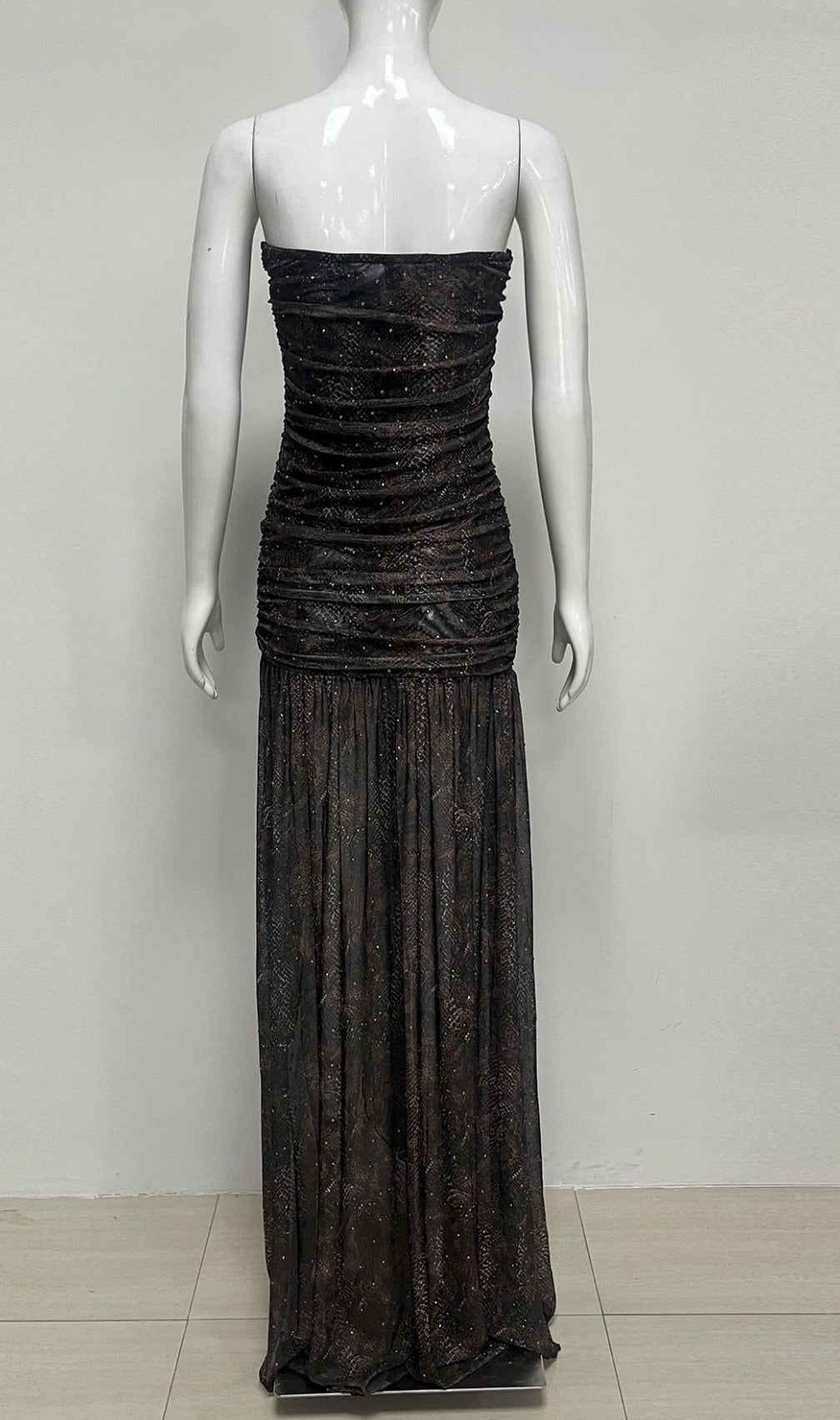 Kerstin Black Strapless Ruched Maxi Dress | Elegant High-Slit Evening Gown