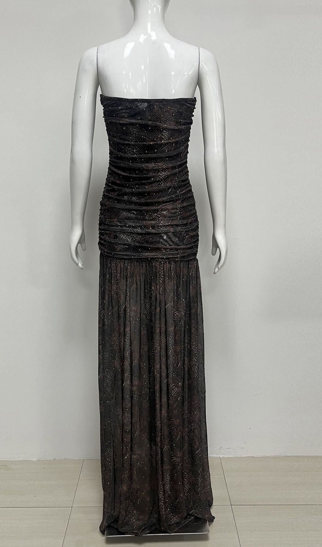 Kerstin Black Strapless Ruched Maxi Dress | Elegant High-Slit Evening Gown