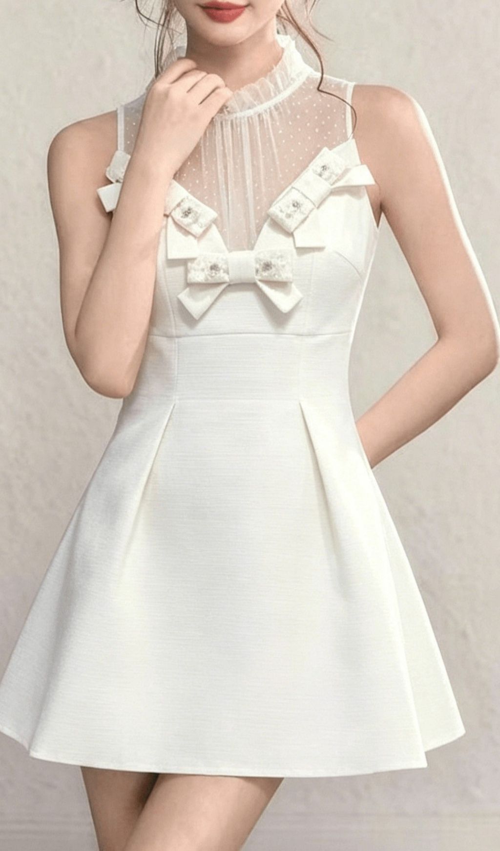 Kikkan White Bow Mesh Mini Dress | Elegant & Flirty Party Dress for Women