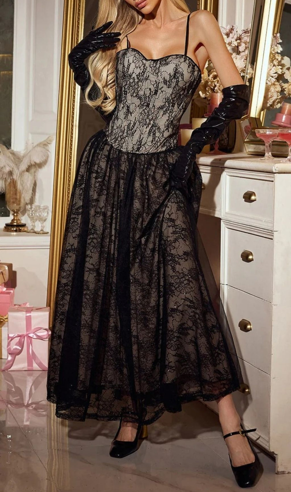 Nexorin Enchanting Black Lace & Sequin Maxi Gown - Elegant Formal Dress