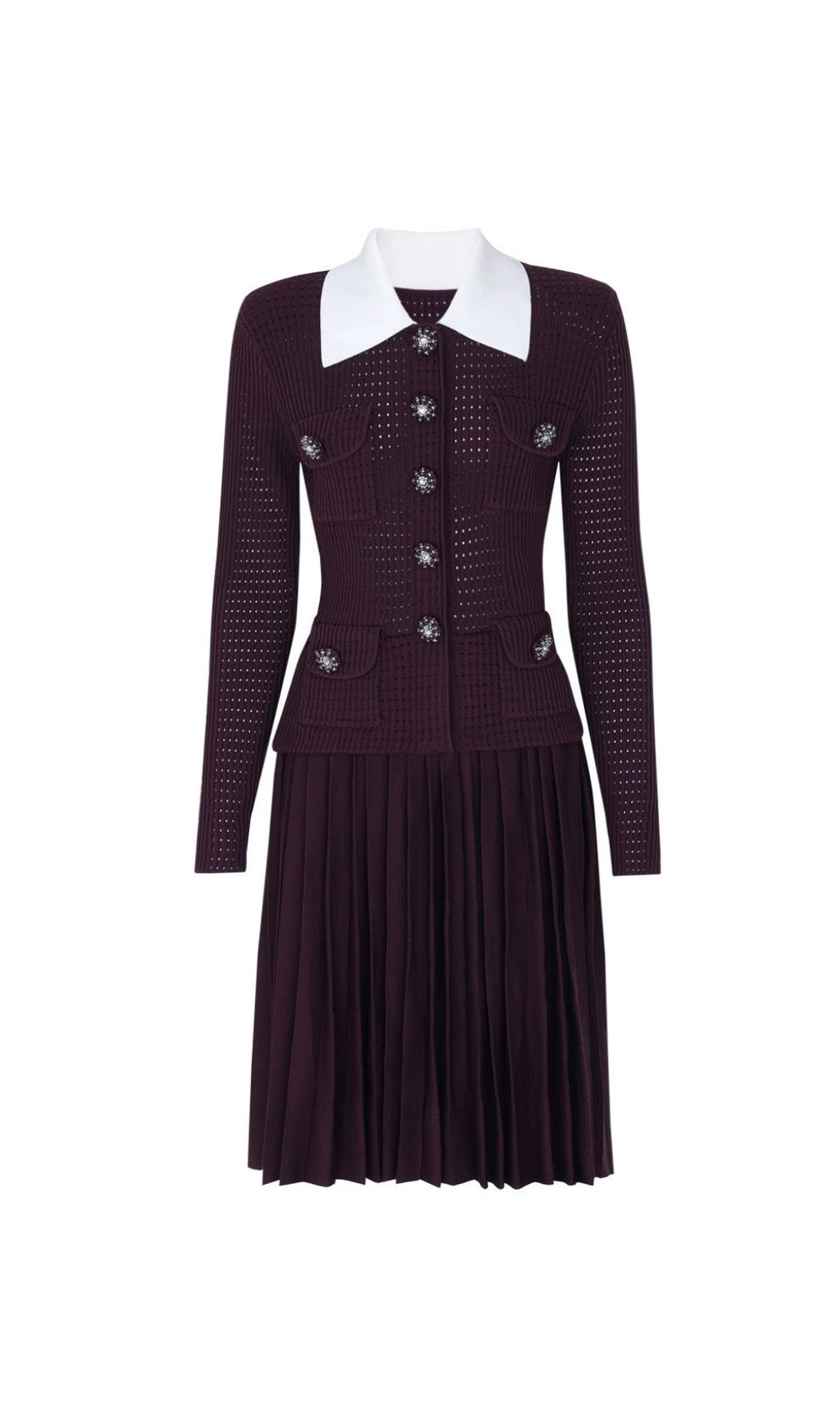 Kary Chic Rib-Knit Mini Dress - Long Sleeve, Contouring & Button Detail