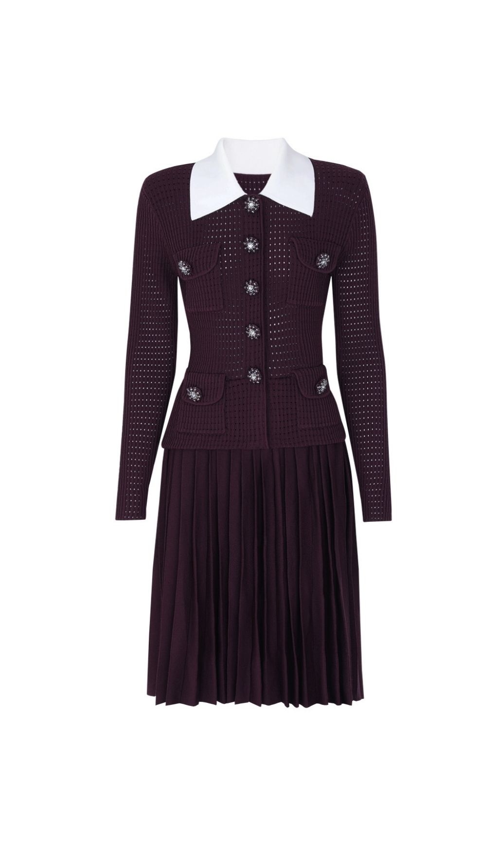 Kary Chic Rib-Knit Mini Dress - Long Sleeve, Contouring & Button Detail