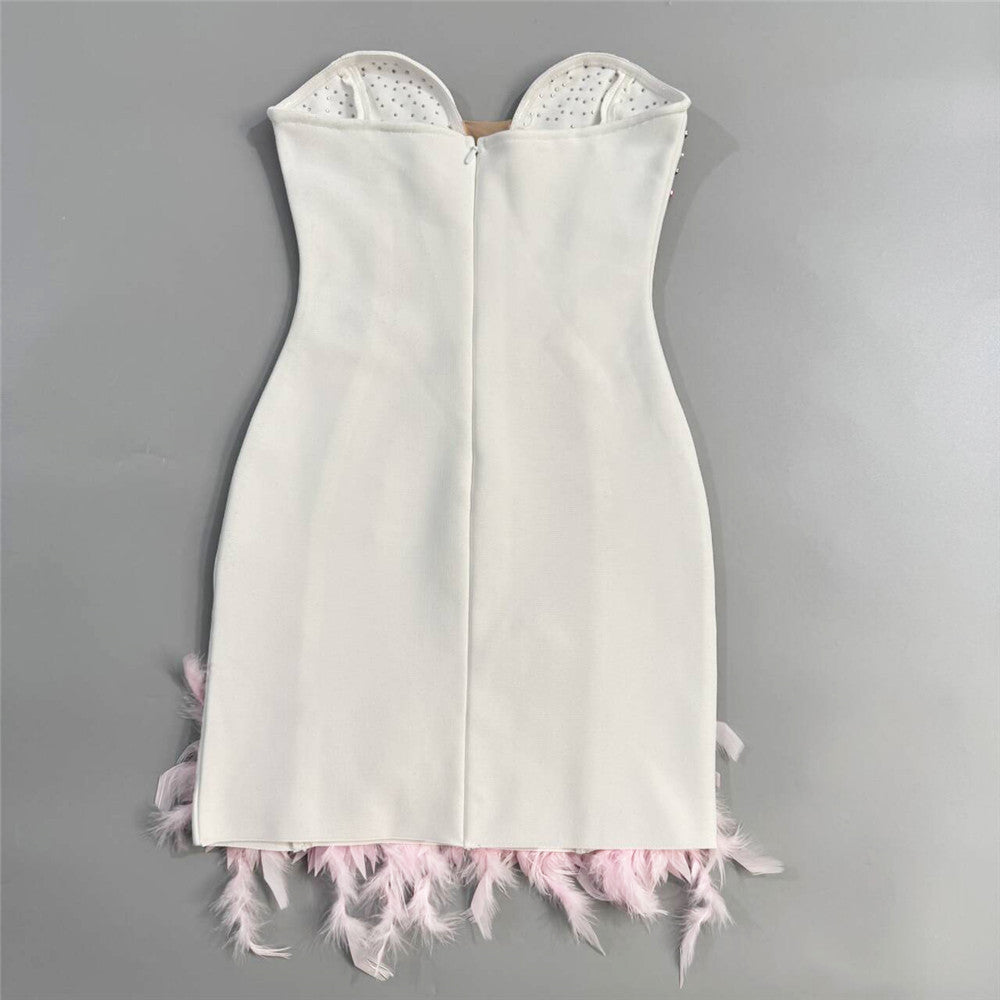 Hita Pink Strapless Beaded Floral Bandage Mini Dress - Party Glam