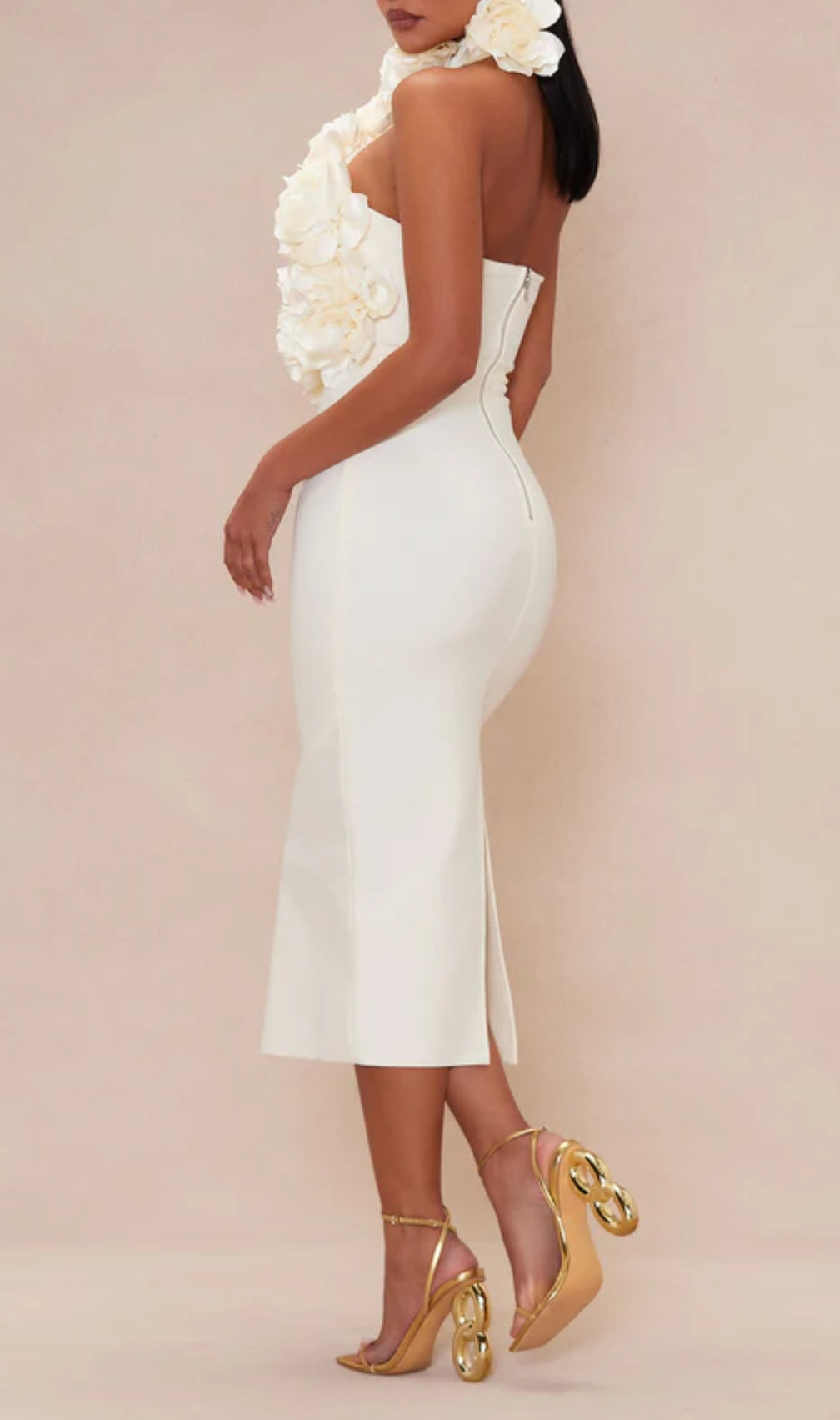 Halter Floral Midi Dress White