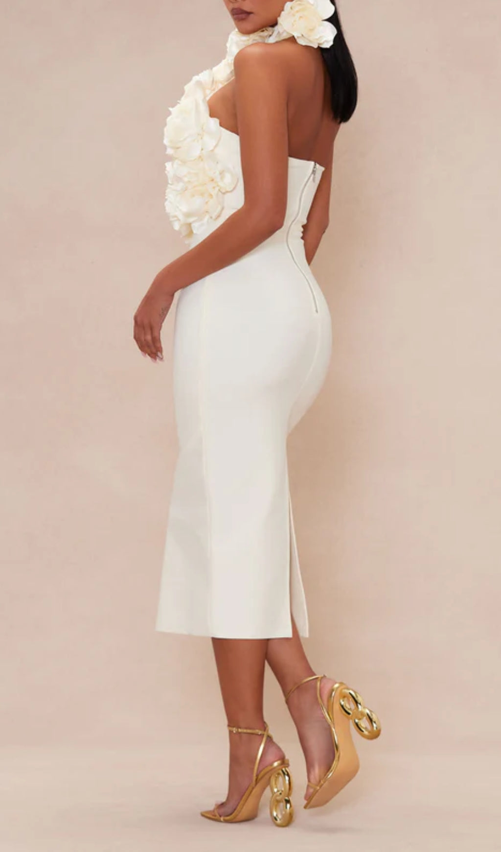 Halter Floral Midi Dress White