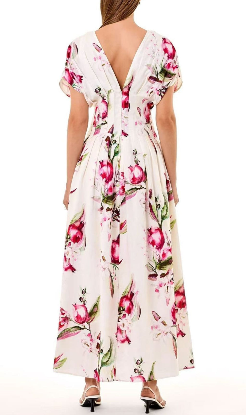 Sonya Pleated Floral Print Maxi Dress in White