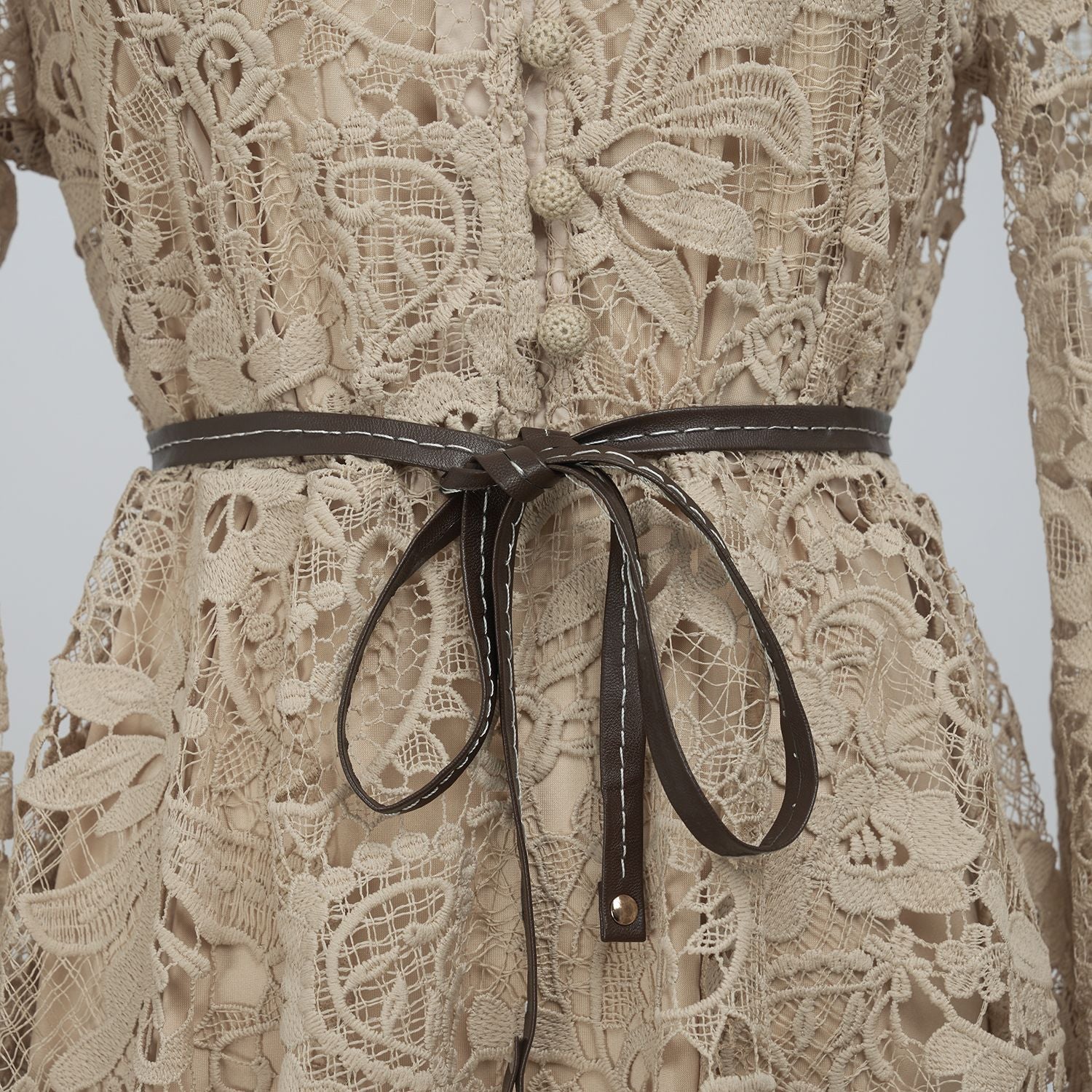 Kamela Elegant Embroidered Lace Long Sleeve Mock Neck Mini Dress