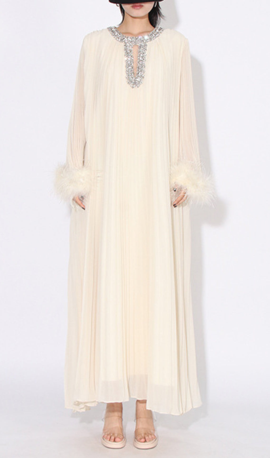 Cierra Diamond Feather Long Sleeve Maxi Dress