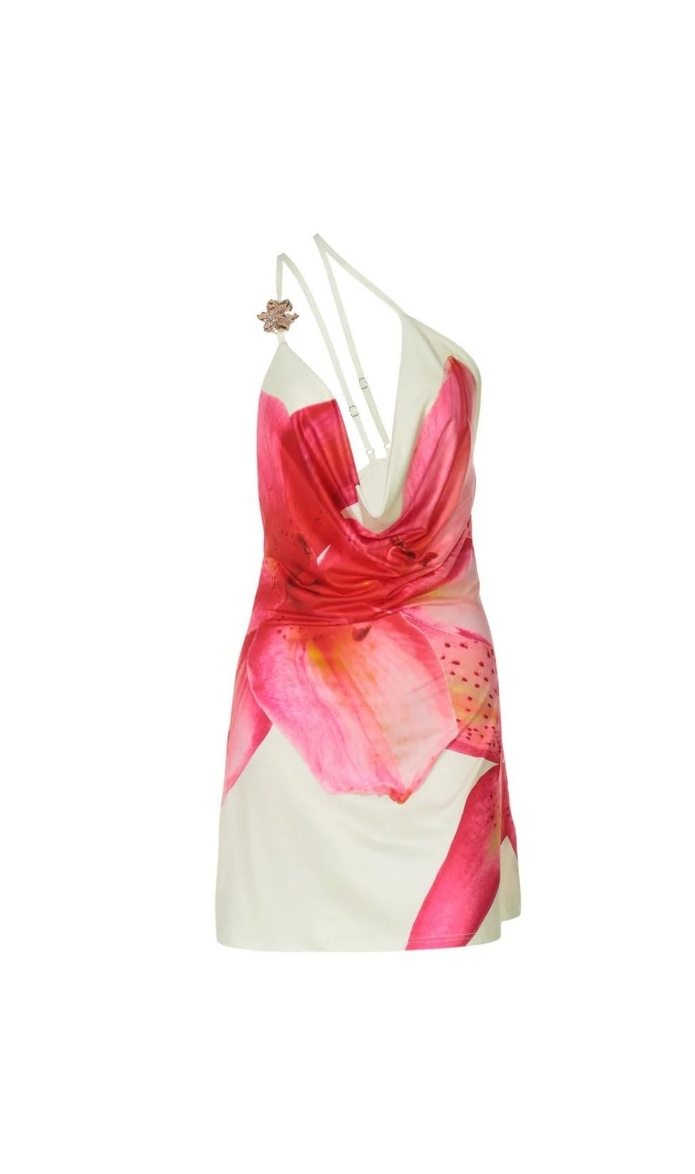 Charbel Asymmetric Cowl Neck Vibrant Floral Mini Dress