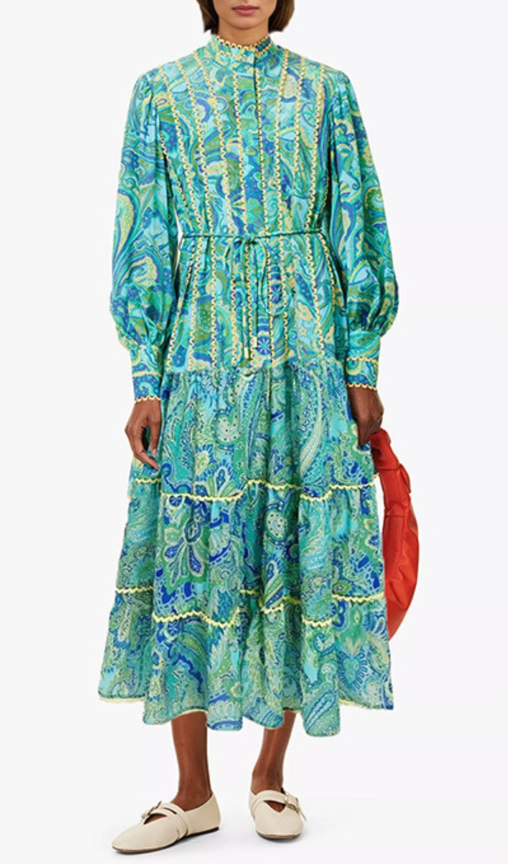 Bull Green Printed Long Sleeve Midi Dress