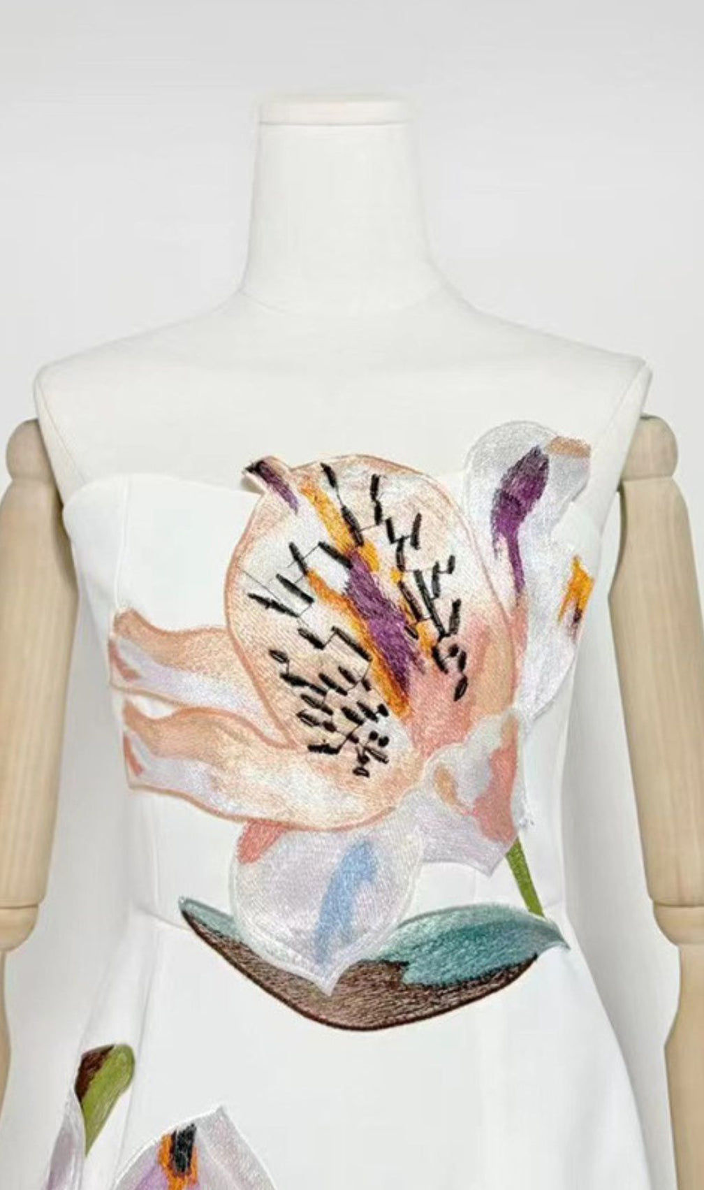 Huy White Strapless Mini Dress | 3D Floral Appliqué for Summer & Parties