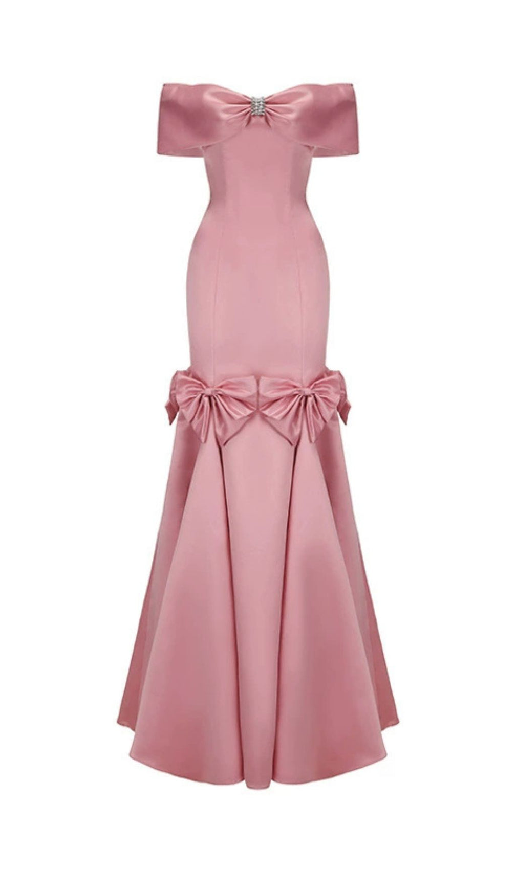 Faina Pink Off-Shoulder Bowknot Maxi Dress