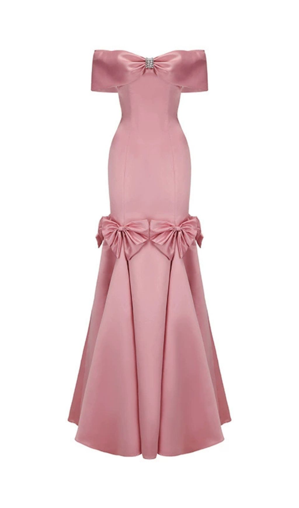 Faina Pink Off-Shoulder Bowknot Maxi Dress