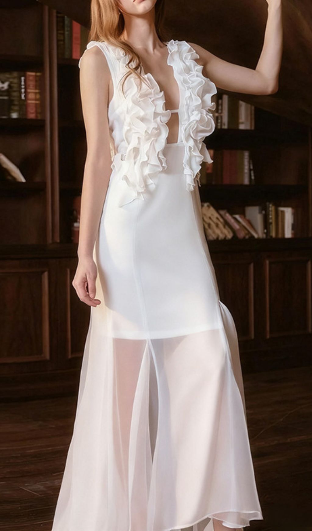 Harleigh White Ruffled Mesh Maxi Dress - Ethereal Elegance for Galas & Weddings