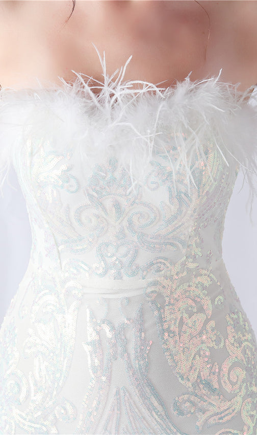 Choire White Sequin Feather Maxi Dress