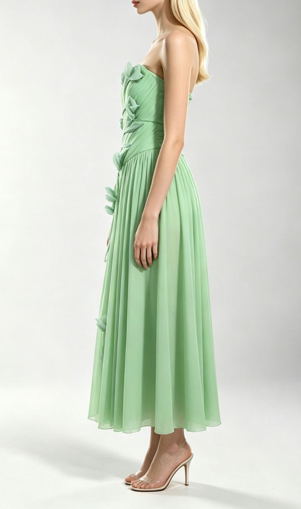 Kori Green Strapless Flower Maxi Dress