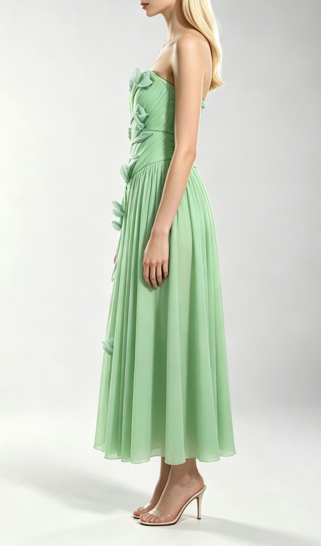 Kori Green Strapless Flower Maxi Dress