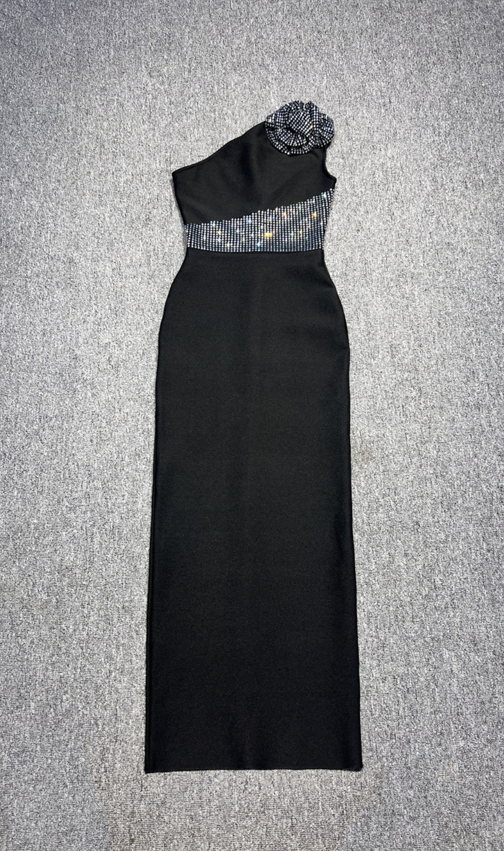Candida Black Flower Diamond Bandage Maxi Dress