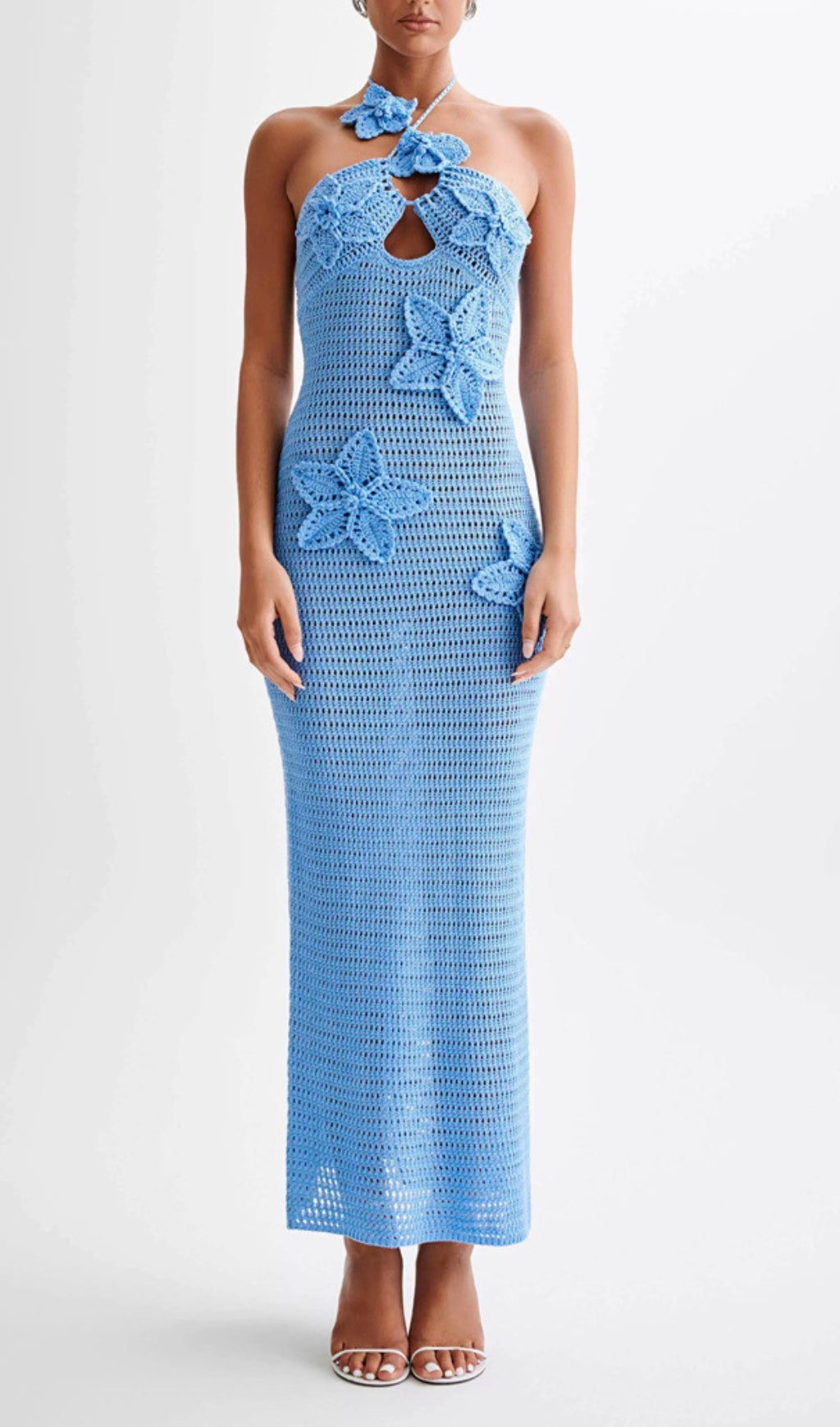 Dino Blue Flower Knit Maxi Dress