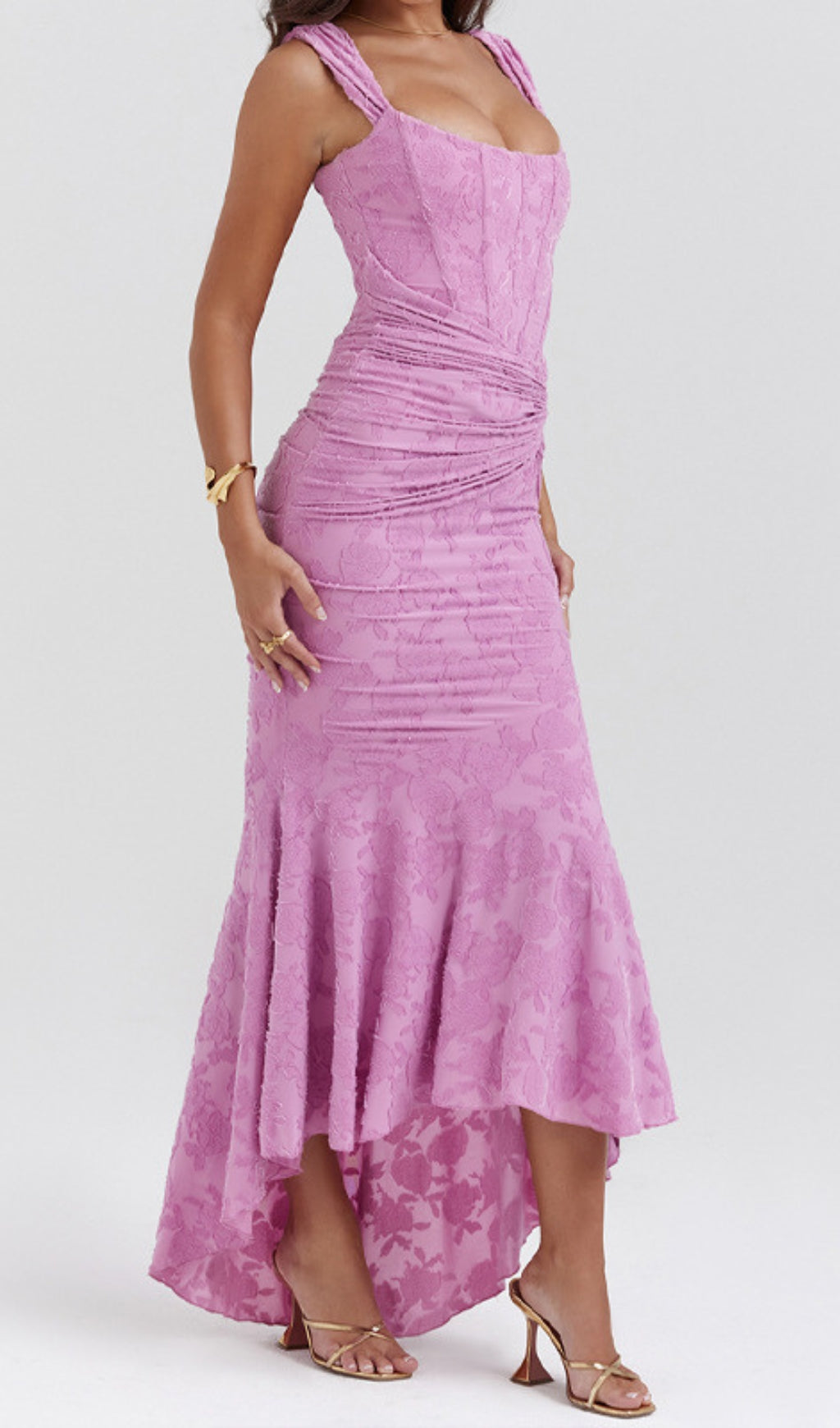 Anaëlle Pink Floral Corset Maxi Dress