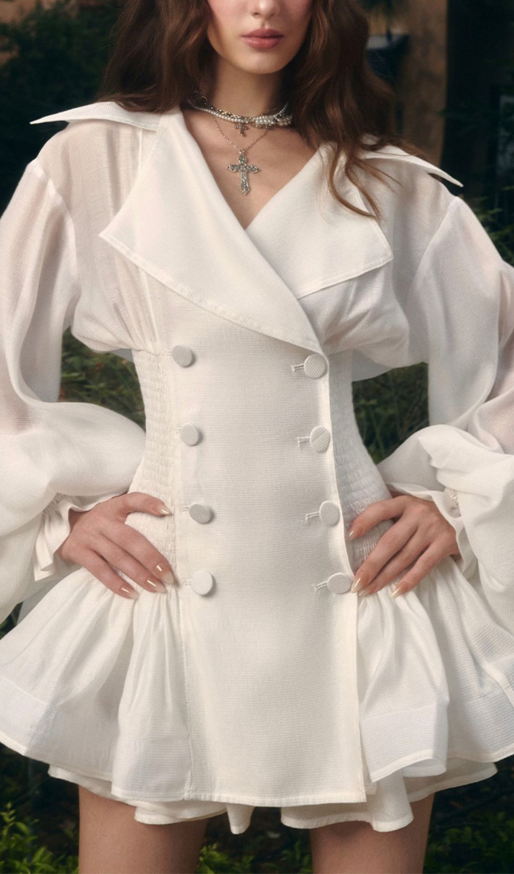 Igoné White Puff Sleeve Mini Dress | Corset-Inspired & Ruffled