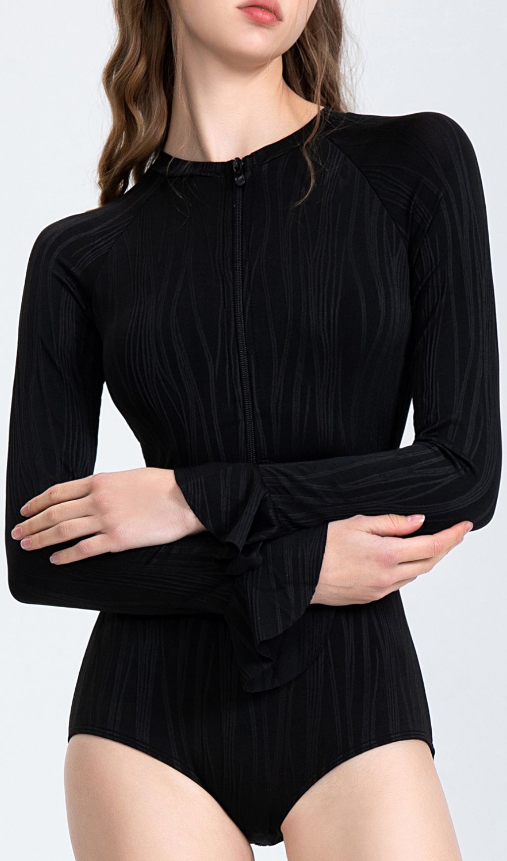 Golda Black Long Sleeve One-Piece Swimsuit