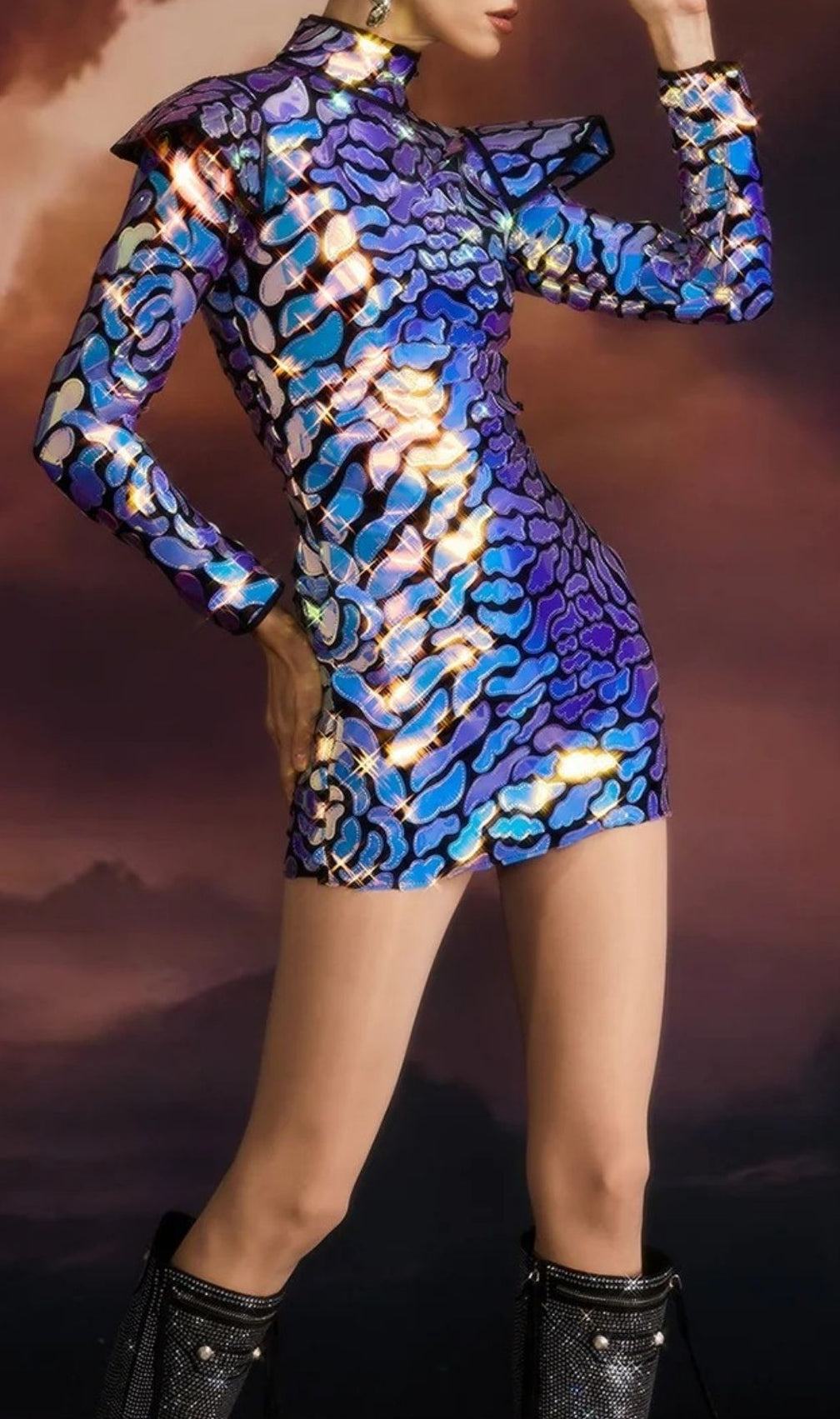 Elinoah Long Sleeve Laser Mini Dress