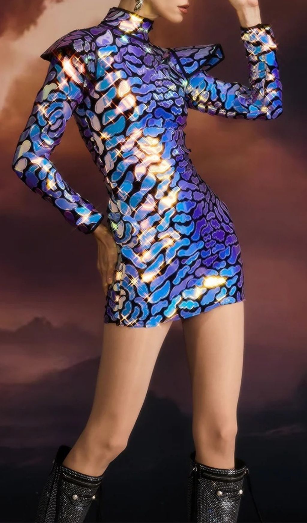 Elinoah Long Sleeve Laser Mini Dress