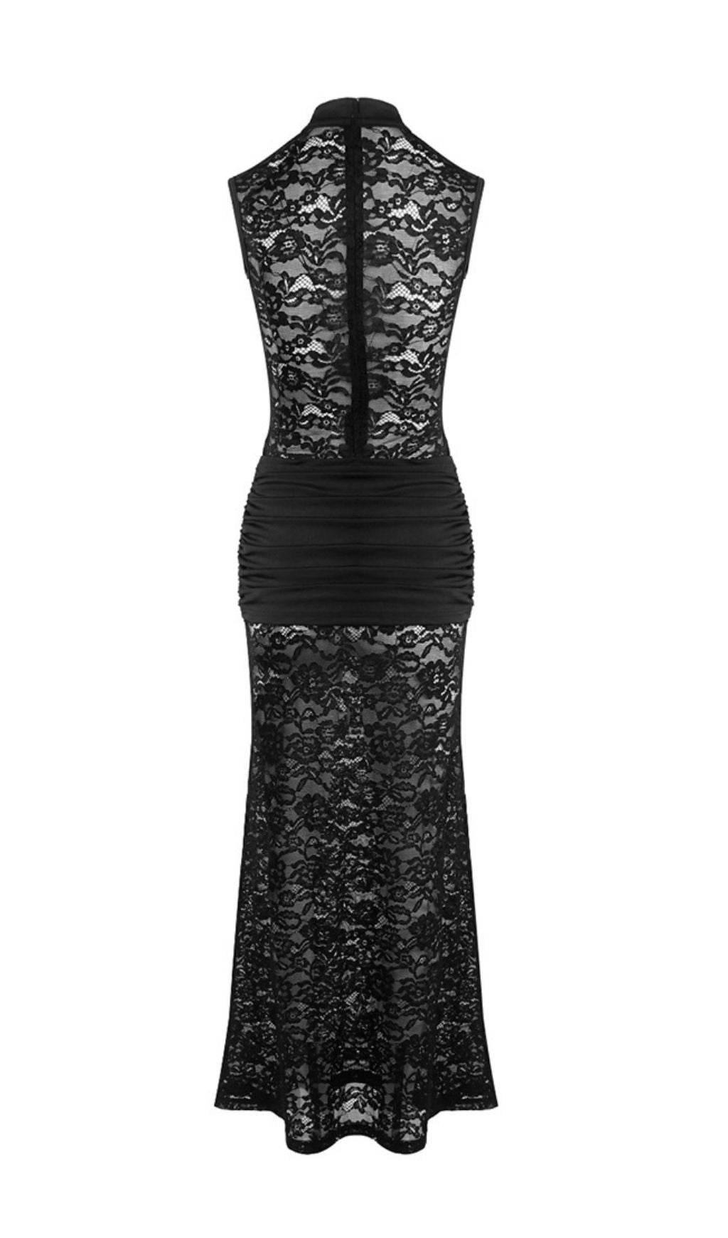 Ivana Black Lace Maxi Gown | Sleeveless, High Slit & Keyhole Neckline
