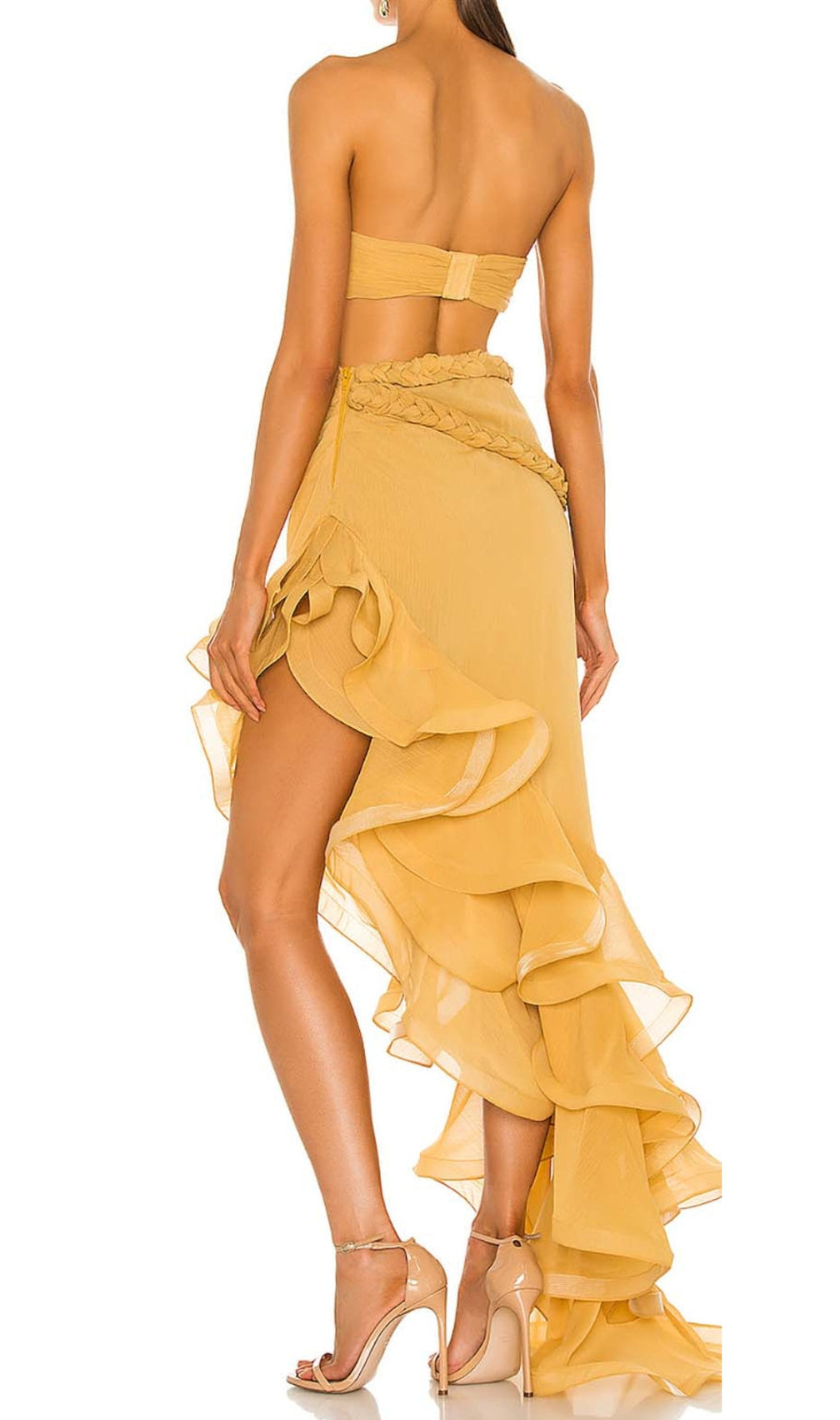 Ruffle Thigh Slit Maxi Dress In Light Orange