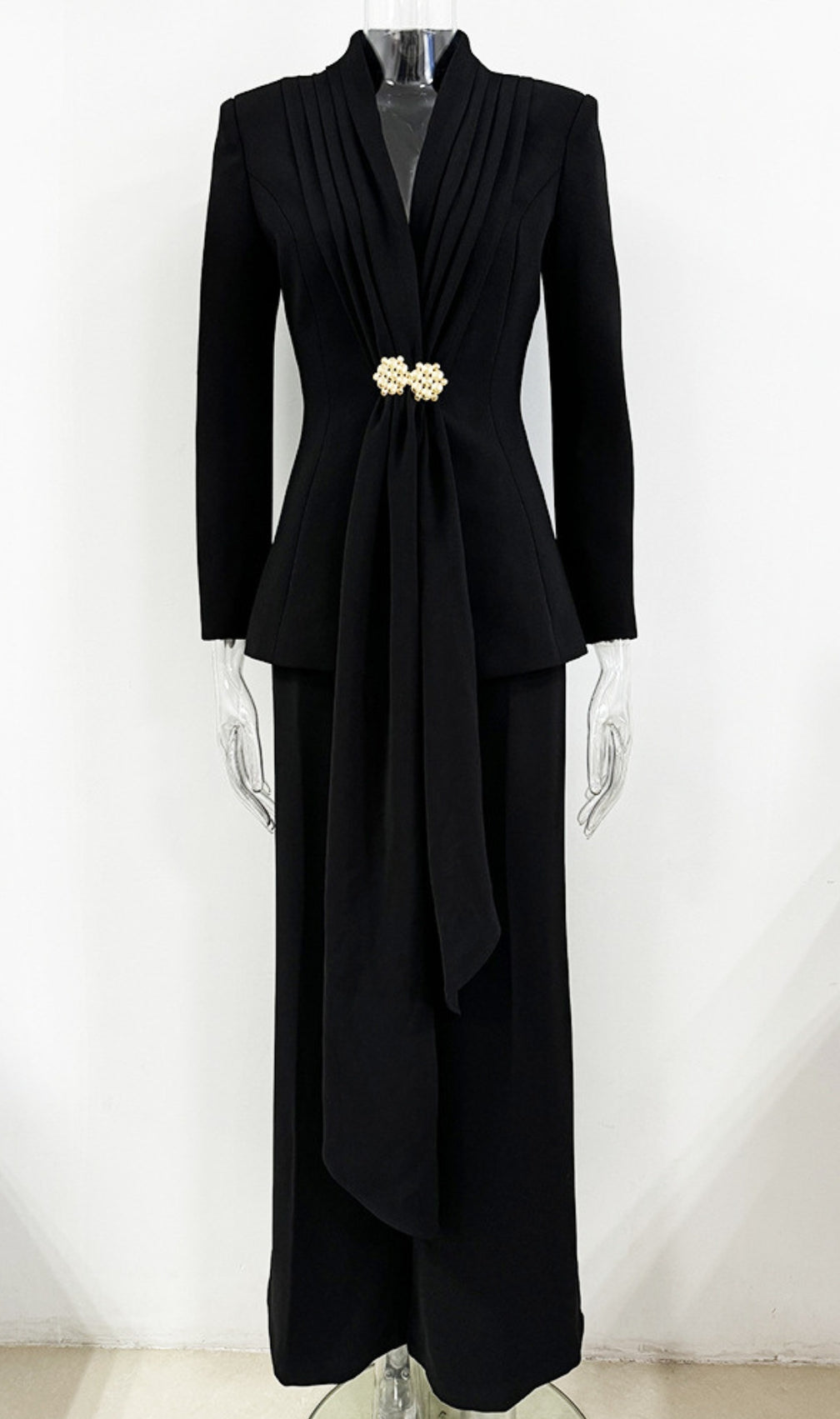 Bente Black Pleated Jacket & Trousers Set