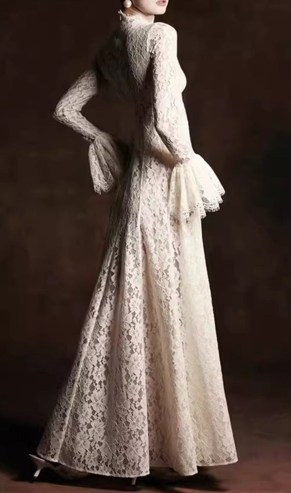 Keres Timeless Flared Sleeve Lace Maxi Gown - Elegant Formal Evening Dress for Women