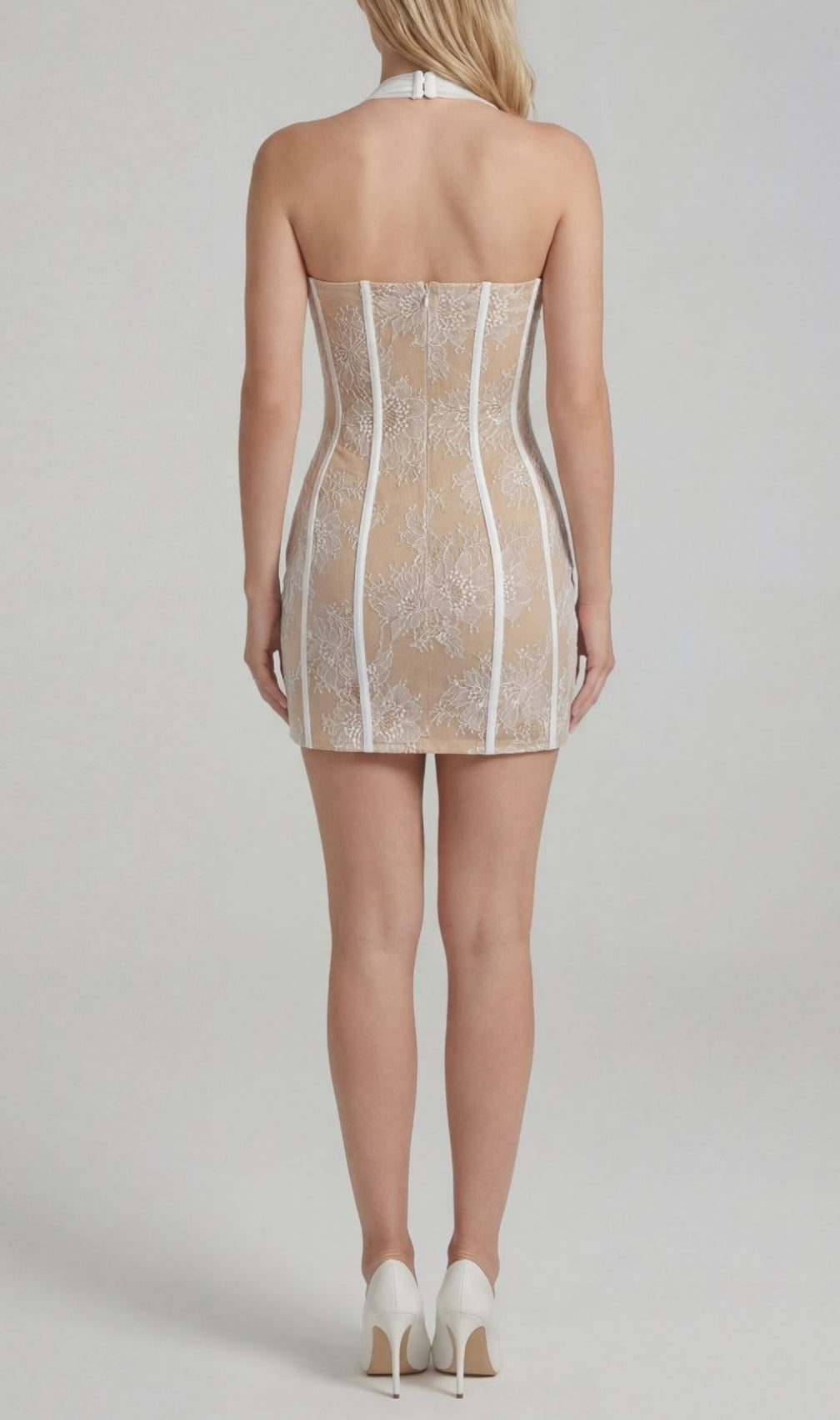 Kena White Halter Lace Corset Mini Dress | Bodycon Party & Date Night