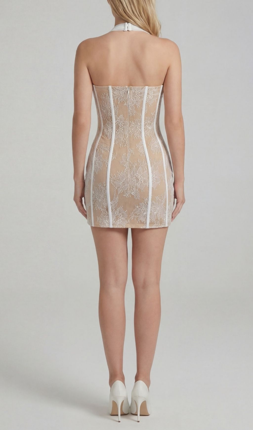 Kena White Halter Lace Corset Mini Dress | Bodycon Party & Date Night
