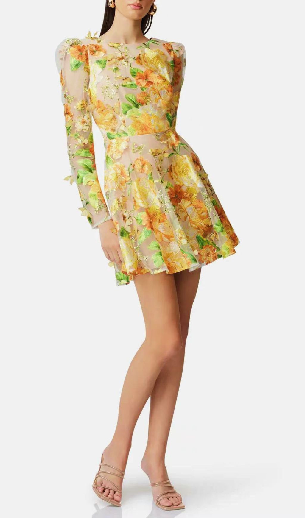 Empusa Yellow Flower Embroidery Mini Dress