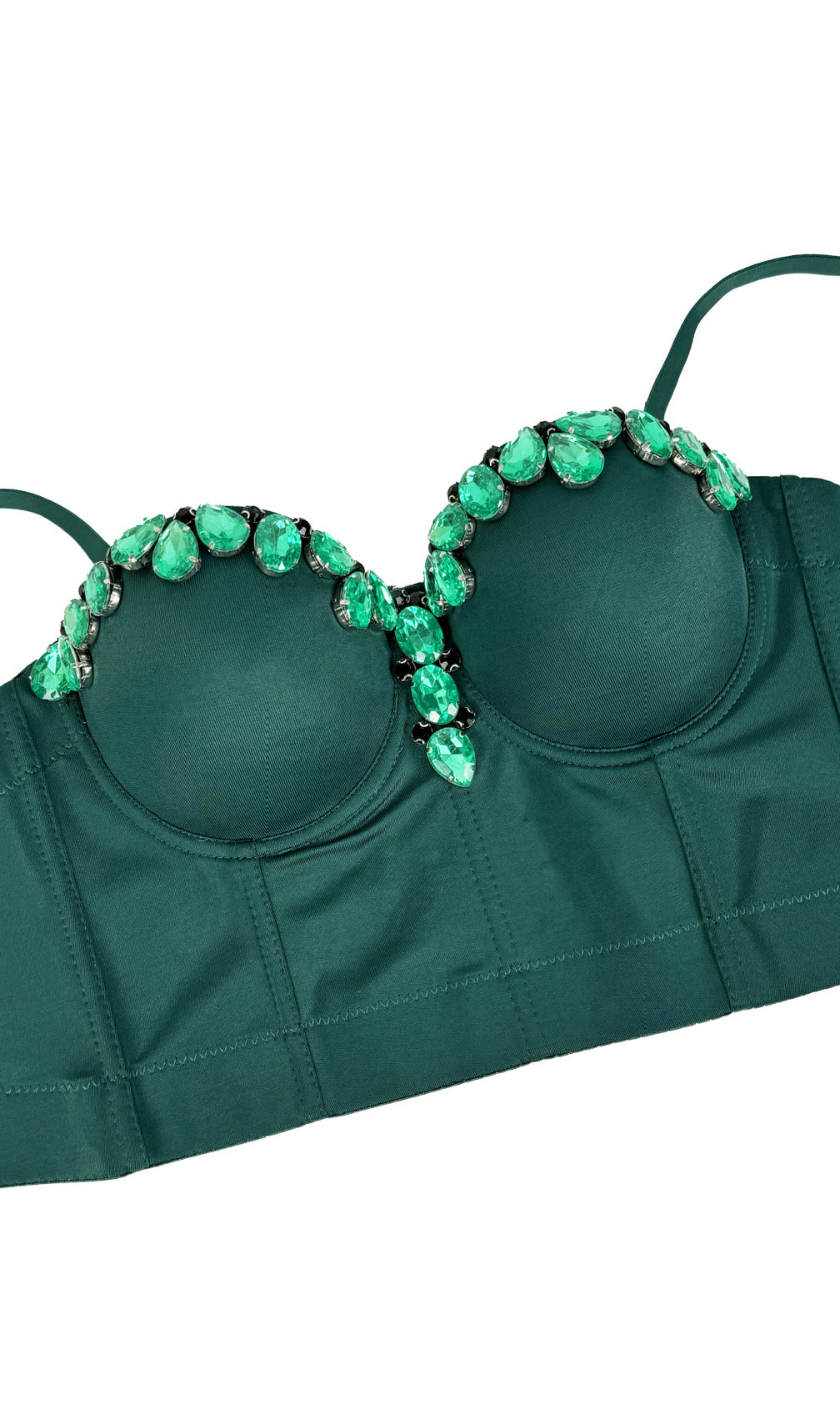 Jelena Emerald Green Diamante Bustier Crop Top