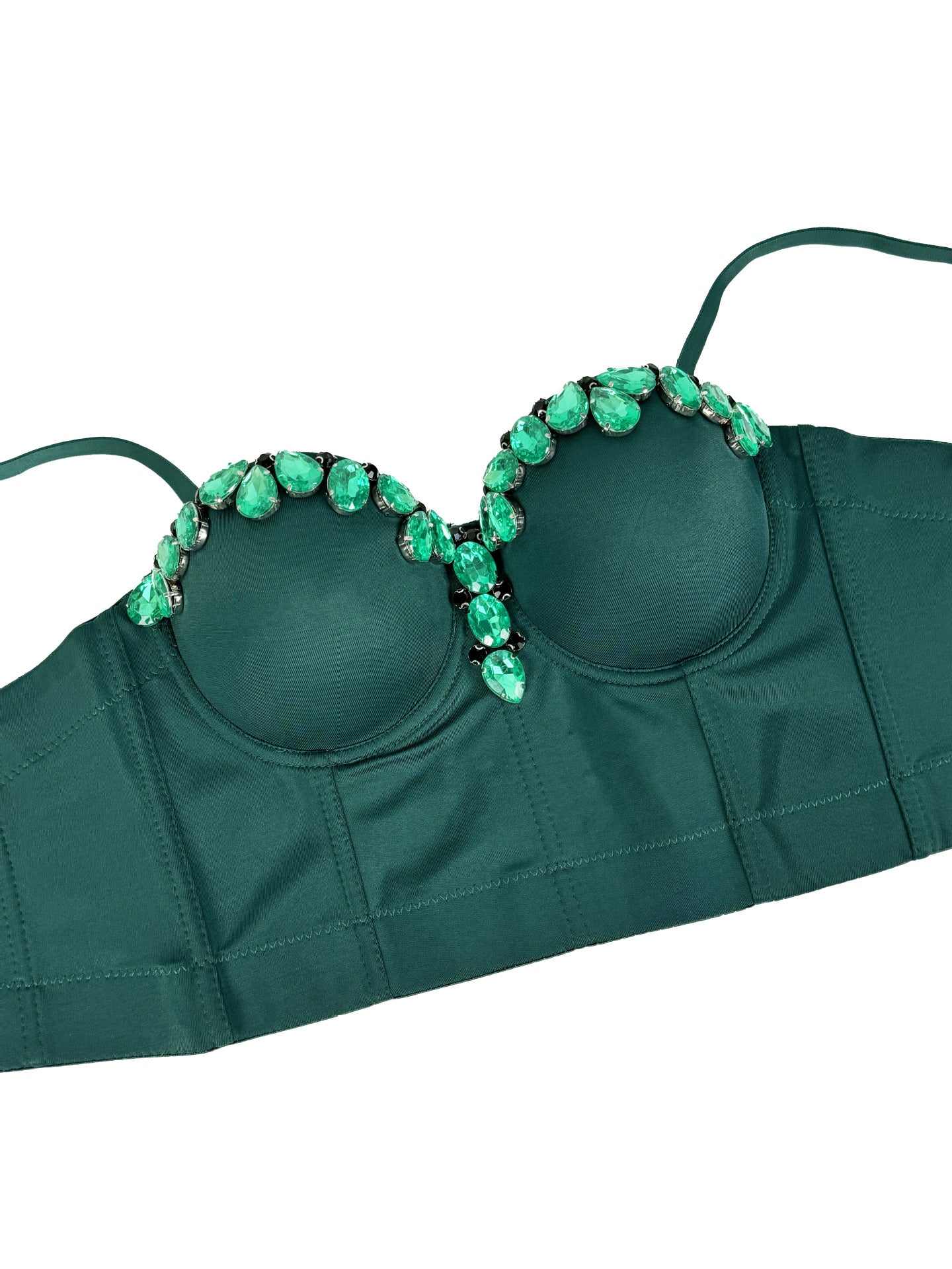 Jelena Emerald Green Diamante Bustier Crop Top