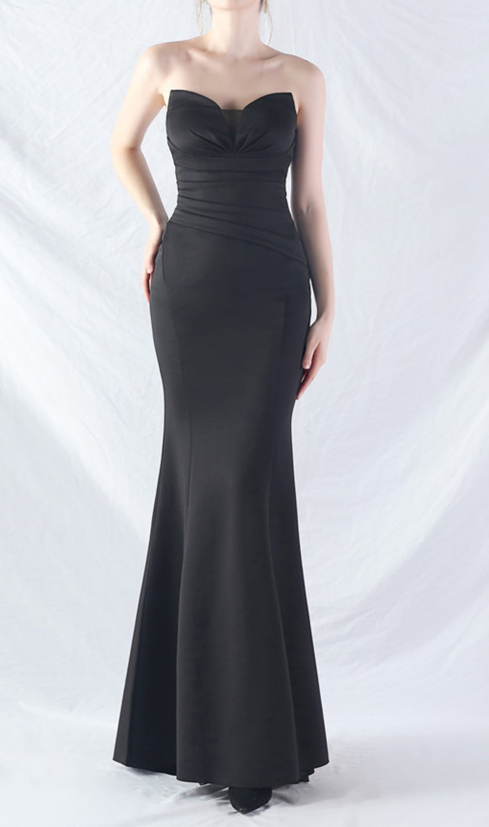 Chrina Black Strapless Ruched Maxi Dress