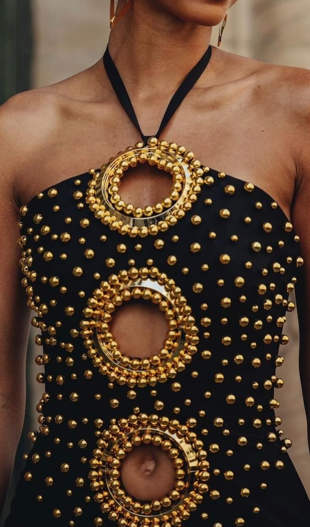 Black Halter Embellished Cut Out Maxi Dress