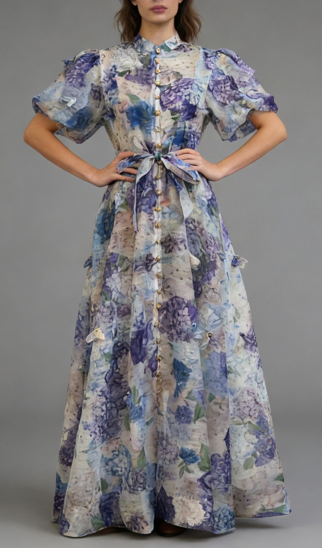 Karleshia Enchanting Floral Puff-Sleeve Maxi Dress - Romantic Garden Gown