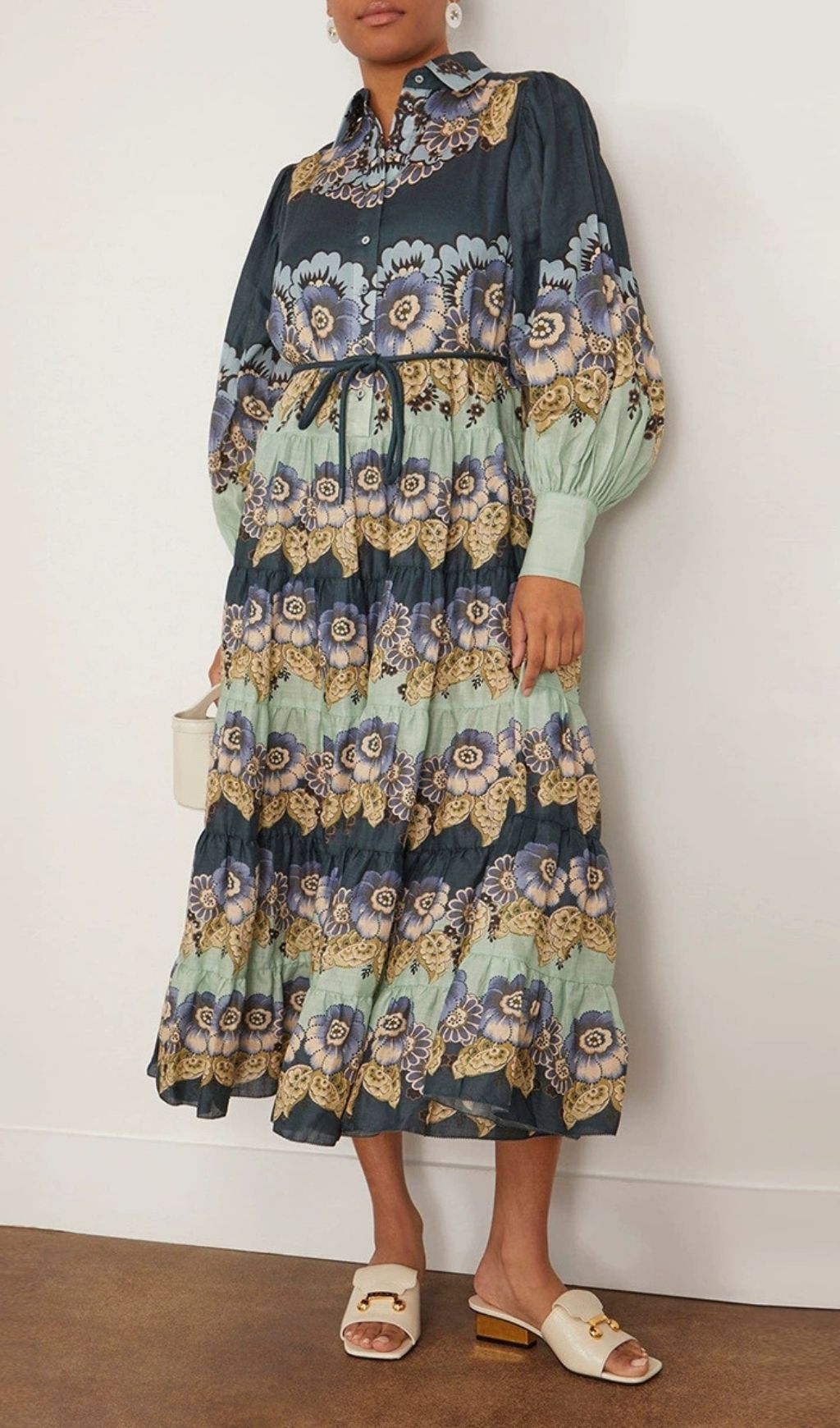 Fearne Printed Lantern Long Sleeve Midi Dress