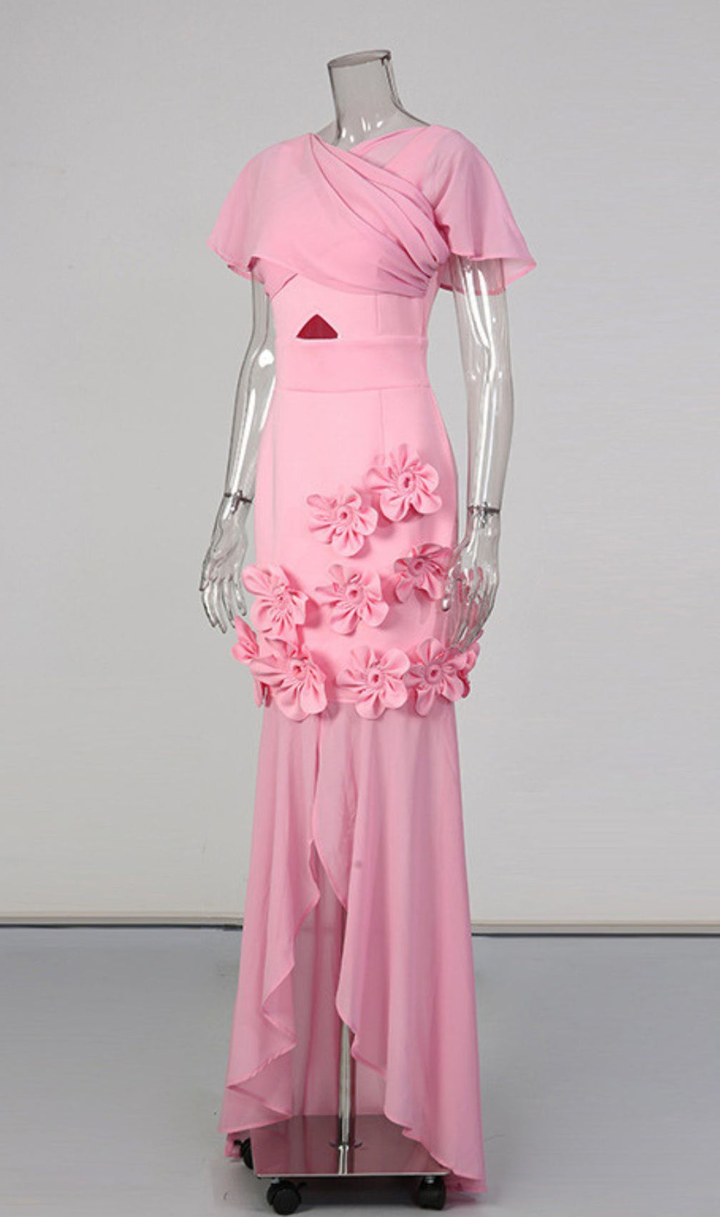 Elegant Jaelyn Pink Maxi Gown | 3D Floral Appliques & High Slit