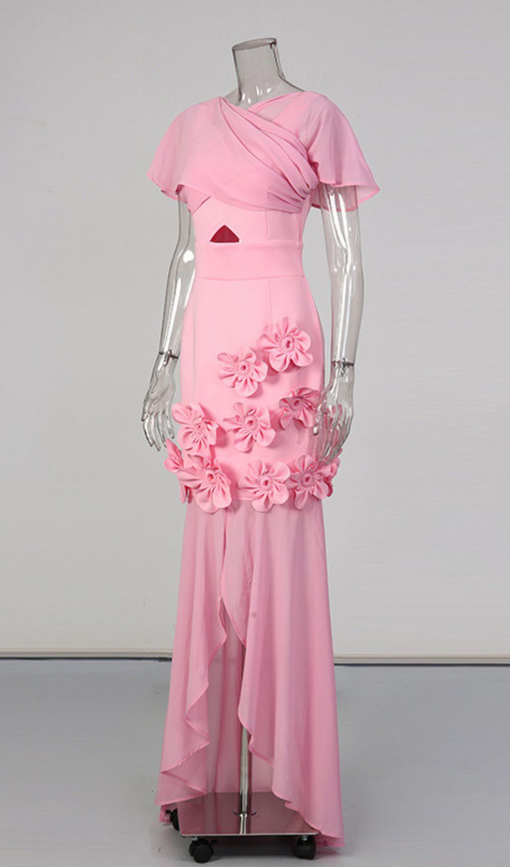 Elegant Jaelyn Pink Maxi Gown | 3D Floral Appliques & High Slit