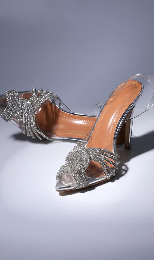 Crystal Embellished Sandals In Silver