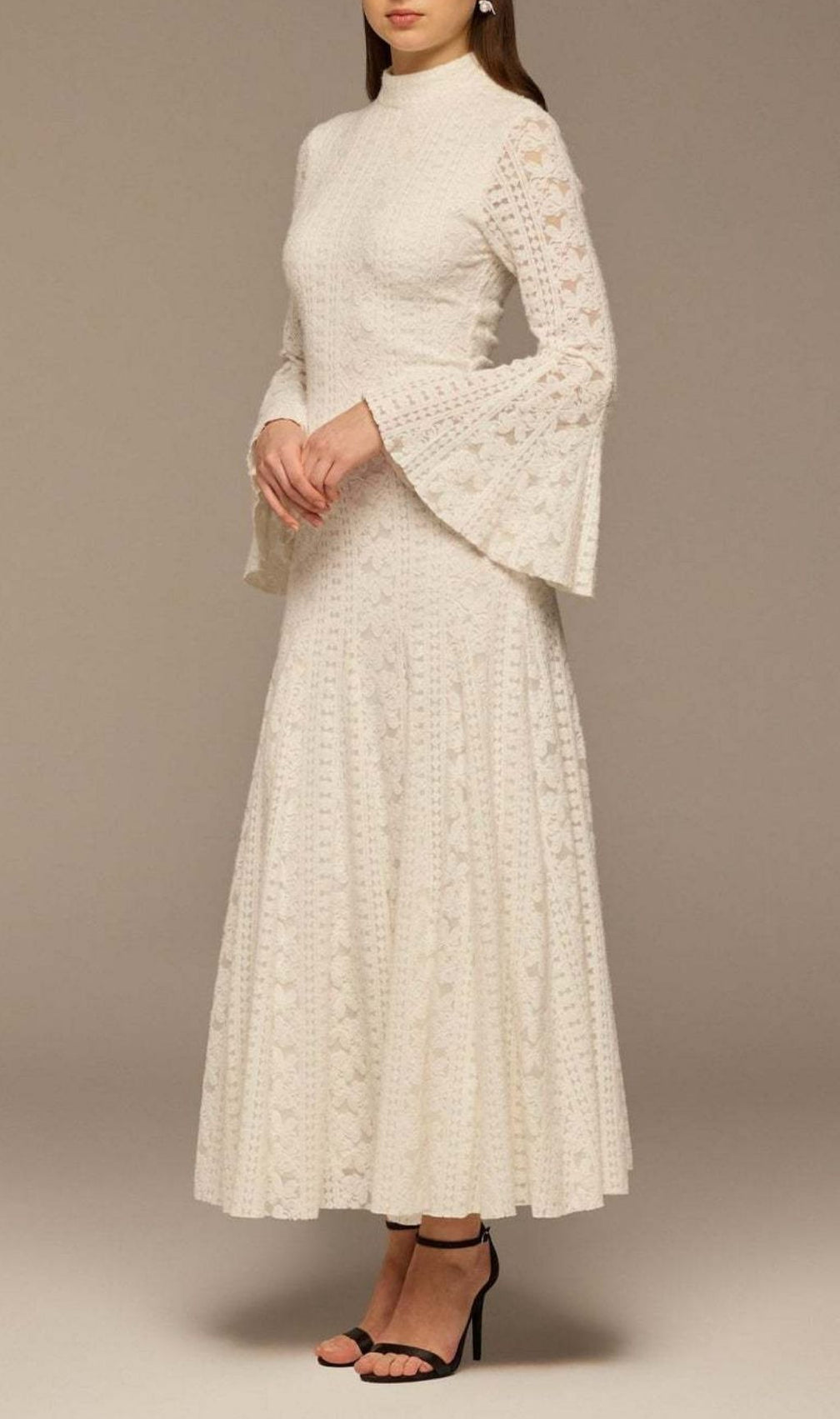 Kieu White Lace Maxi Dress | Elegant Bell Sleeve Gown for Special Occasions