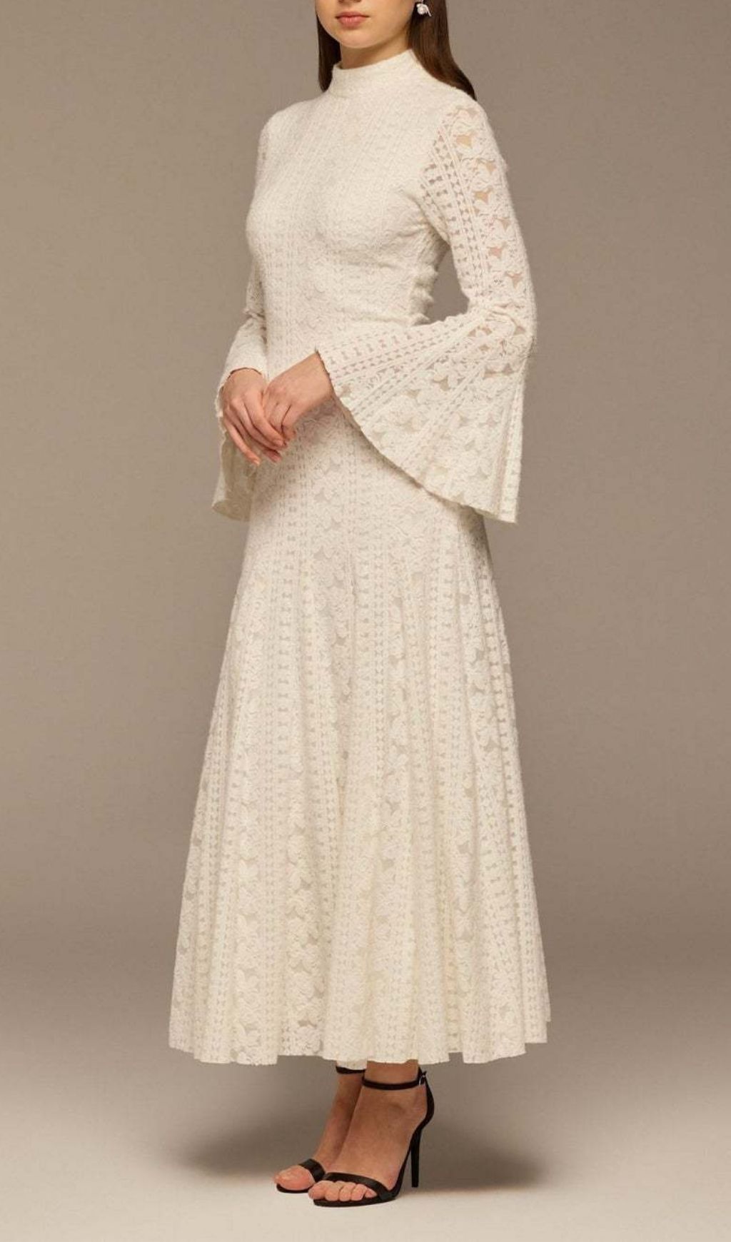 Kieu White Lace Maxi Dress | Elegant Bell Sleeve Gown for Special Occasions