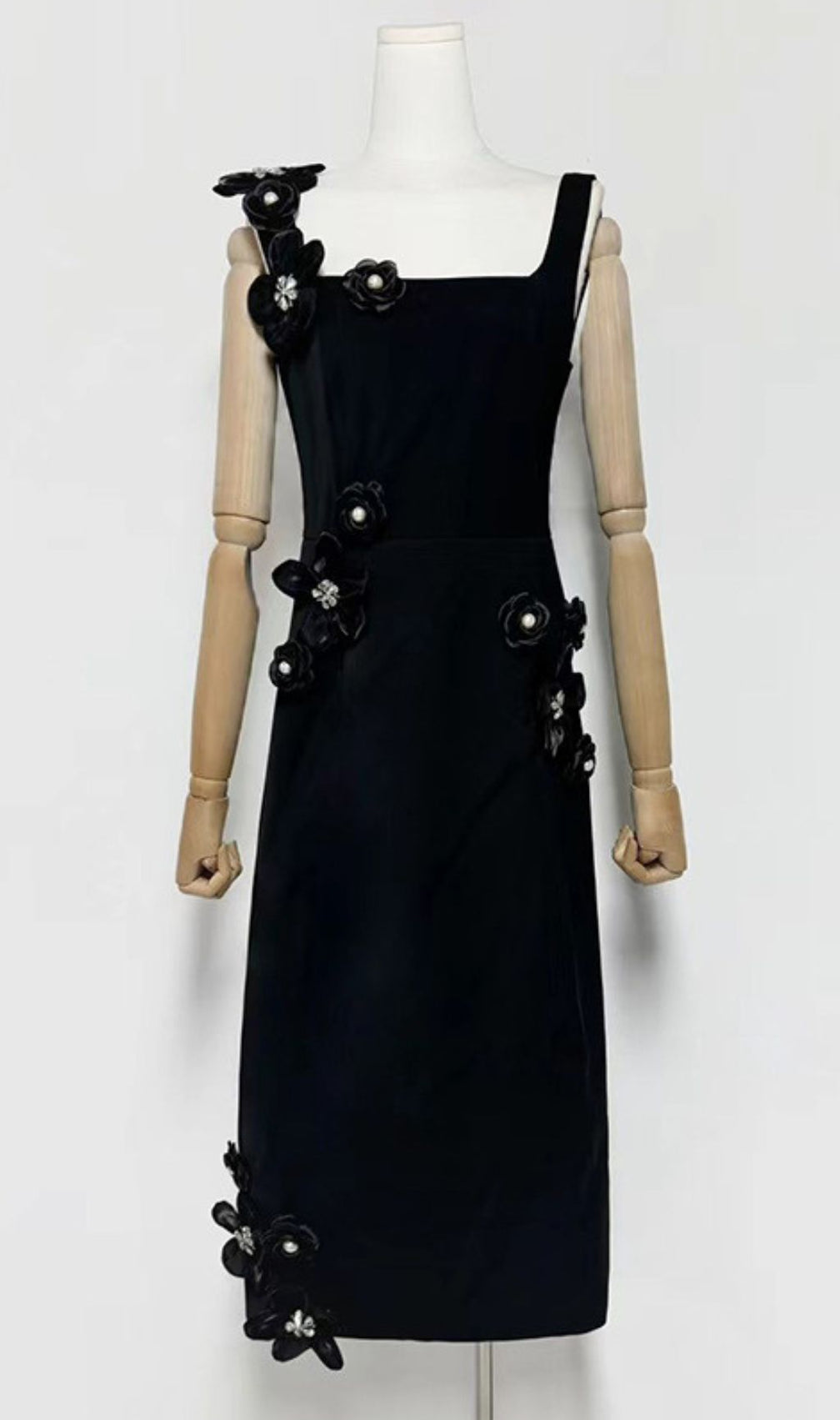 Harper Black Flower Embellished Midi Dress