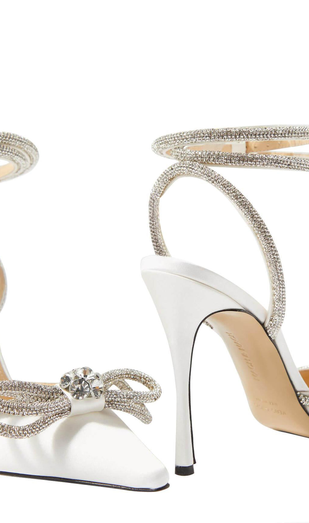 Bow Crystal Satin Heels In White