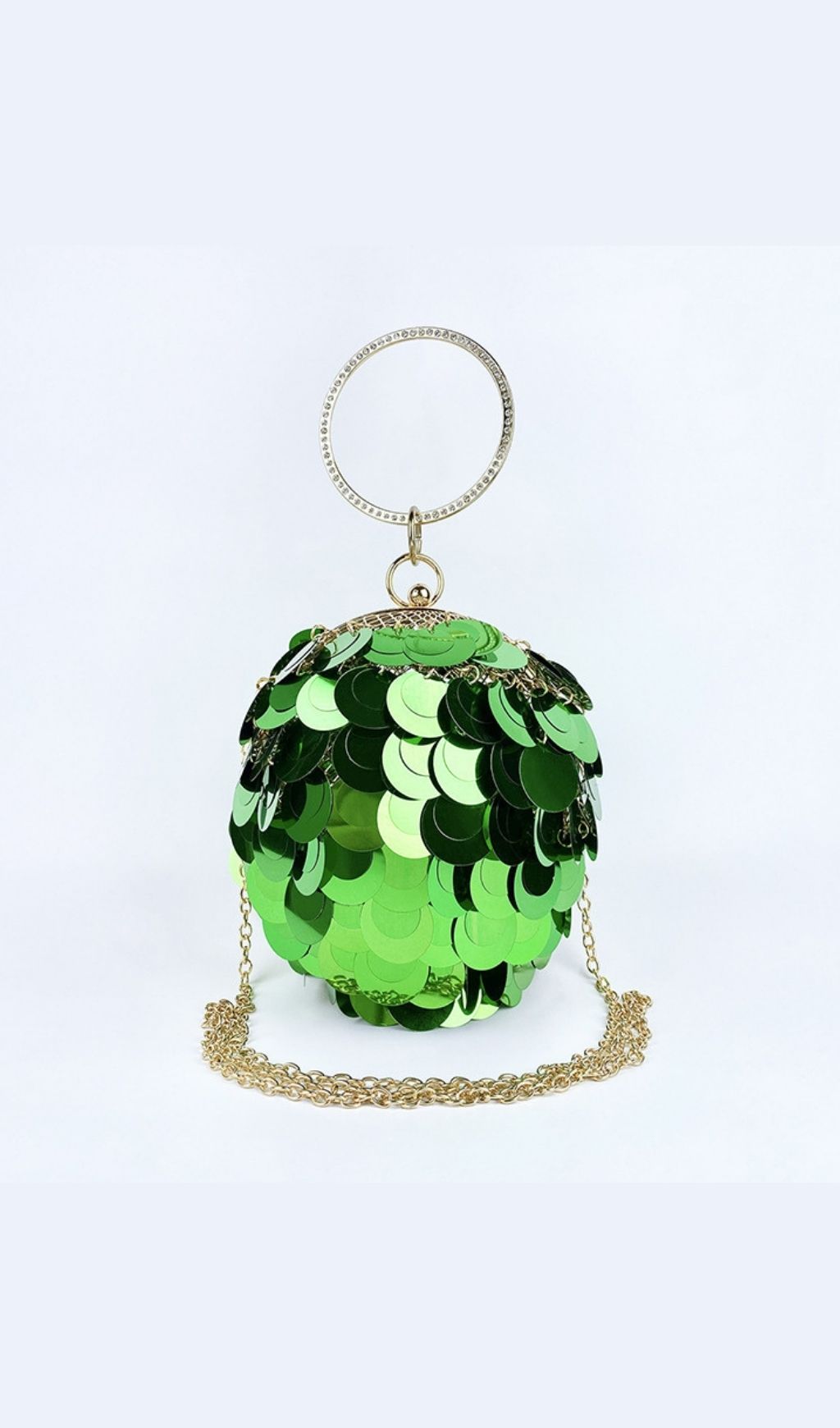 Adaiba Dazzling Green Sequin Ball Clutch | Statement Ring Handle Bag